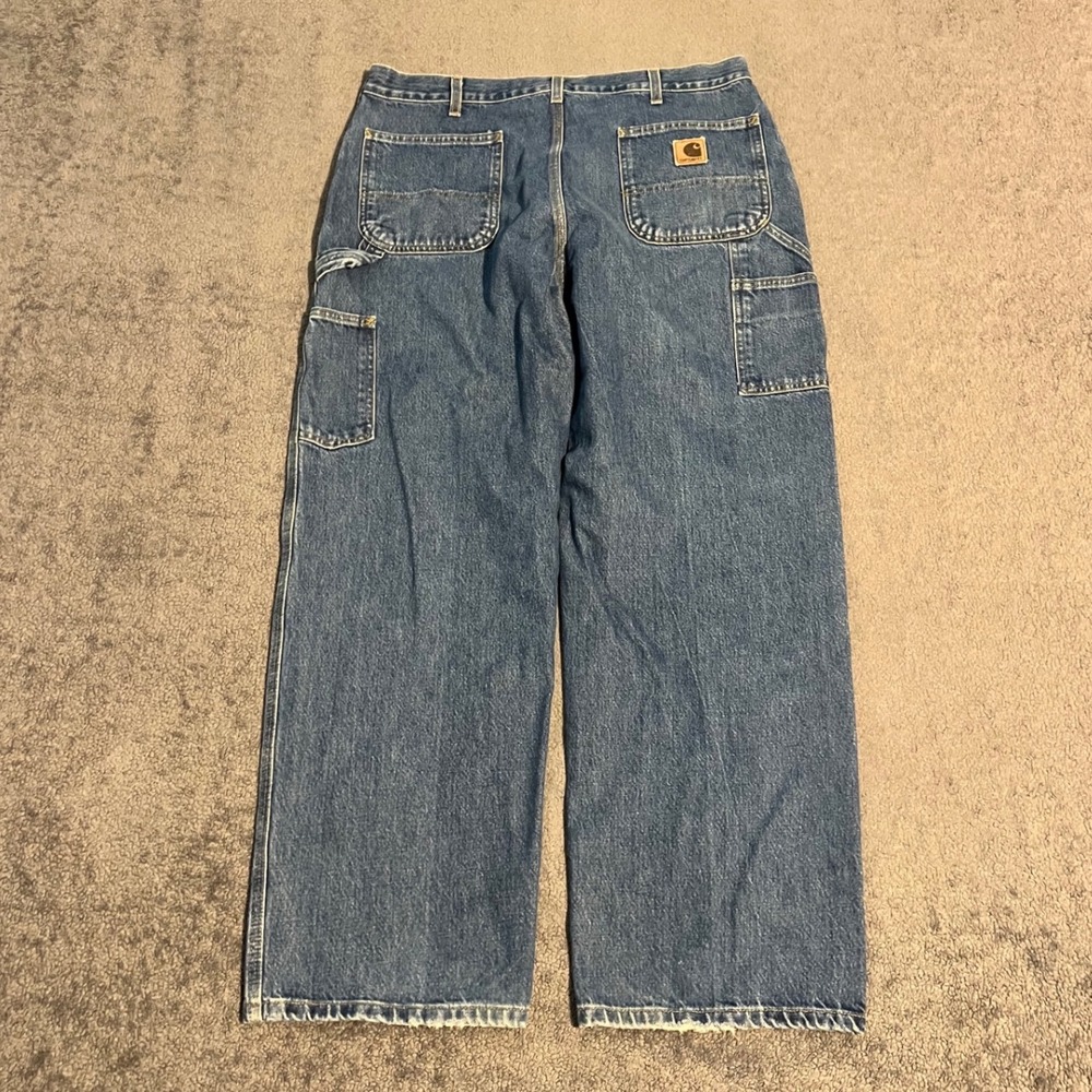 Vintage Carhartt Loose Fit Carpenter Jeans Dark Wash Denim Mens Size 36x30